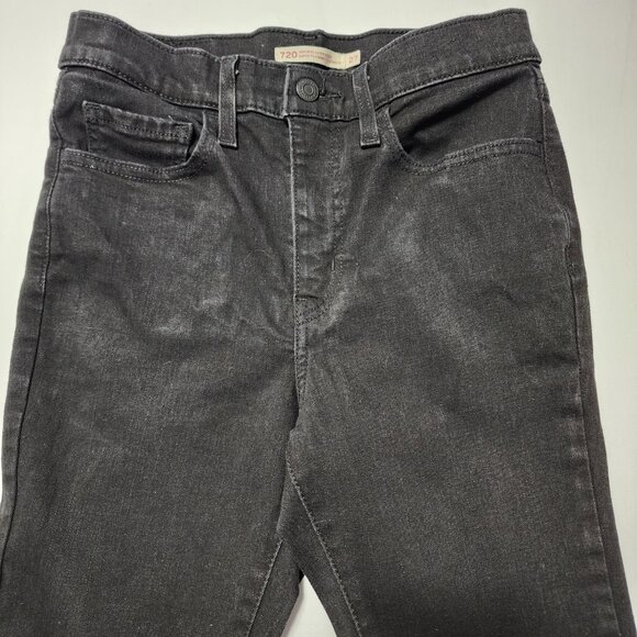 Levi's 720 Black Wash Stretch Denim High Rise Super Skinny Jeans - Picture 4 of 8